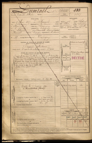 Duminil, Edouard Albert, né le 17 mars 1867 à Flixecourt (Somme), classe 1887, matricule n° 588, Bureau de recrutement d'Amiens
