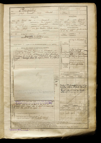 Brailly, Joseph François, né le 22 février 1885 à Dargnies (Somme), classe 1905, matricule n° 108, Bureau de recrutement d'Abbeville