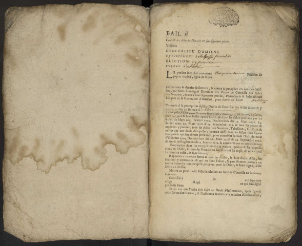 Contrôle des actes du bureau d'Albert pour la période du 14 janvier 1727 au 20 octobre 1727