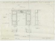 Aménagement intérieur d'un hôtel particulier. Propriété de M. Wagnart - Blangier à Amiens. Plan de détail des boiseries de la salle à manger