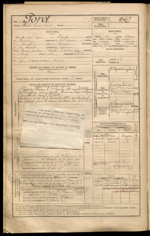 Poret, Charles Edouard Séverin, né le 24 août 1871 à Doingt (Somme), classe 1891, matricule n° 567, Bureau de recrutement de Péronne