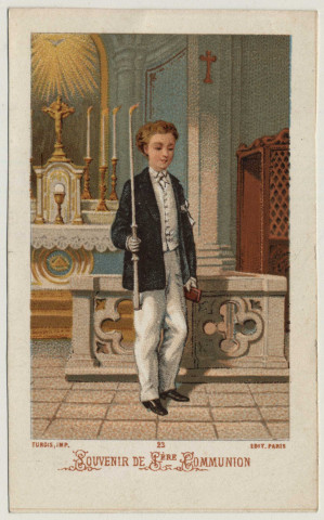 Souvenir de Première Communion. Souvenir de Première Communion. Image de première communion de A. Collot faite en l'église de Blangy le 11 juillet 1886