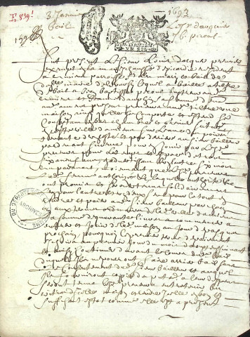 Etude de Me Pierre Trencart à Amiens (étude n°7). Minutes de l'année 1693