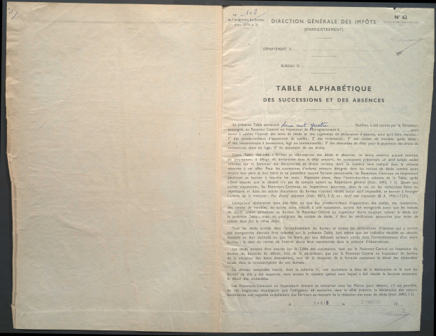 Table des successions et absences du bureau d'Amiens banlieue