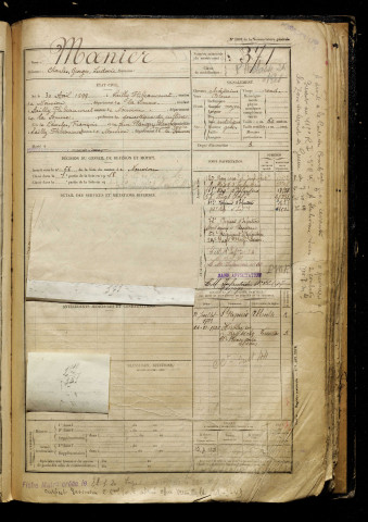 Manier, Charles Georges Ludovic, né le 30 avril 1899 à Sailly-Flibeaucourt (Somme), classe 1919, matricule n° 371, Bureau de recrutement d'Abbeville