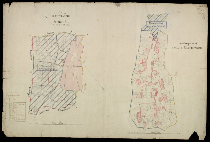 Plan du cadastre napoléonien - Grattepanche : Croix d'Omission (La) ; Village (Le), D et développement du village