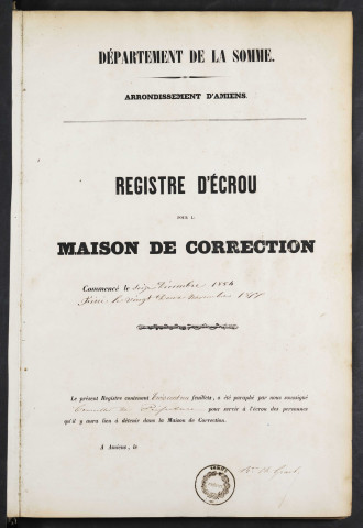 Maison de correction dite Bicêtre à Amiens. Registre d'écrou : numéros 1576 à 2481. 16 décembre 1854 - 22 novembre 1855