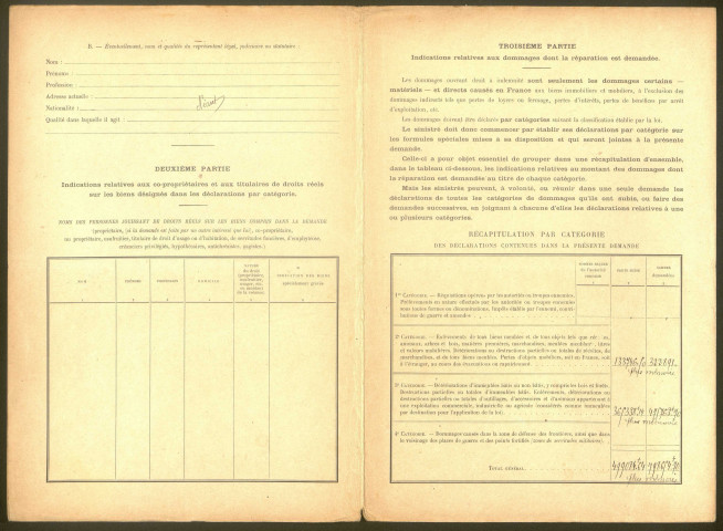 Cléry-sur-Somme. Demande d'indemnisation des dommages de guerre : dossier Poret-Cointement