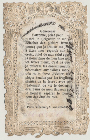 Image pieuse dentelle. Sainte Rosalie