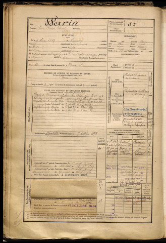 Warin, Louis François Edouard, né le 09 mai 1869 à Moreuil (Somme), classe 1889, matricule n° 85, Bureau de recrutement de Péronne