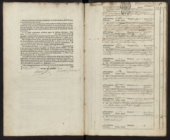 Contrôle des actes du bureau d'Andainville pour la période du 1er août 1745 au 16 février 1747