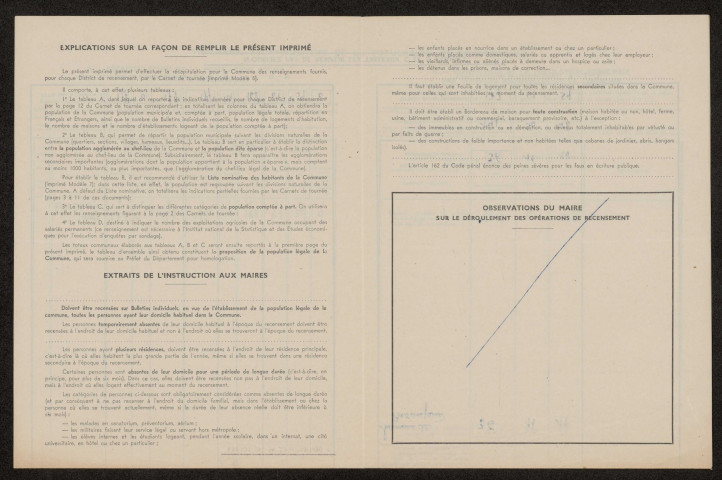 Recensement de la population 1954: Fourcigny - Feuille récapitulative (pas de données nominatives)