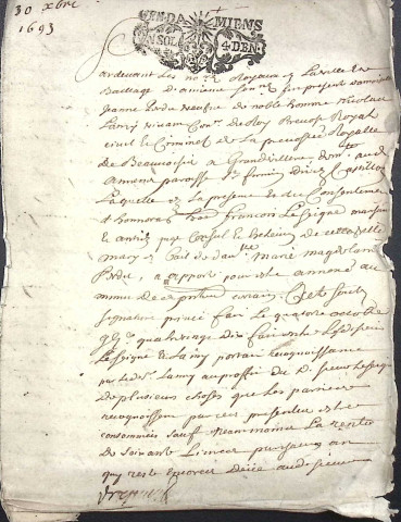 Etude de Me Alexandre Rohault à Amiens (étude n°10). Minutes de l'année 1693