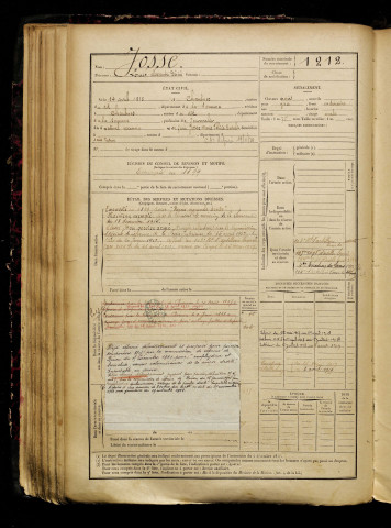 Josse, Louis Alexandre Désiré, né le 14 avril 1878 à Chaulnes (Somme), classe 1898, matricule n° 1212, Bureau de recrutement de Péronne