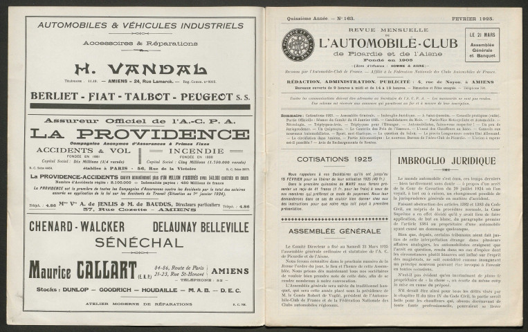 Automobile-club de Picardie et de l'Aisne. Revue mensuelle, 163, février 1925