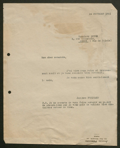 Témoignage de Guyon et correspondance avec Jacques Péricard