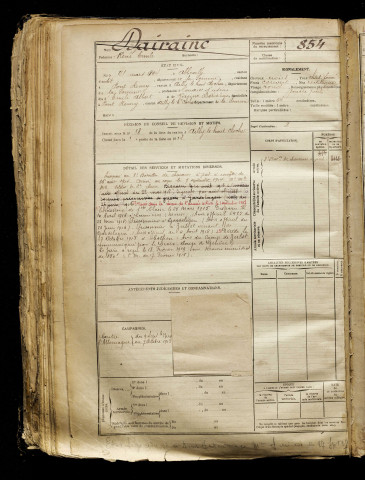 Dairaine, René Emile, né le 21 mars 1894 à Abbeville (Somme), classe 1914, matricule n° 854, Bureau de recrutement d'Abbeville