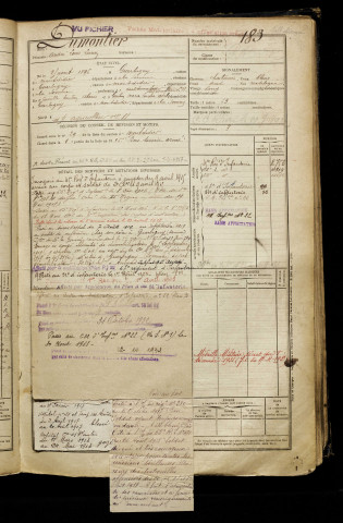 Dumontier, André Louis Lucien, né le 25 août 1896 à Guerbigny (Somme), classe 1916, matricule n° 183, Bureau de recrutement de Péronne