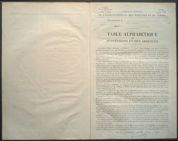 Table des successions et absences du bureau d'Amiens