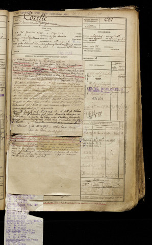 Cozette, Pierre André Georges, né le 21 janvier 1894 à Amiens (Somme), classe 1914, matricule n° 651, Bureau de recrutement d'Amiens
