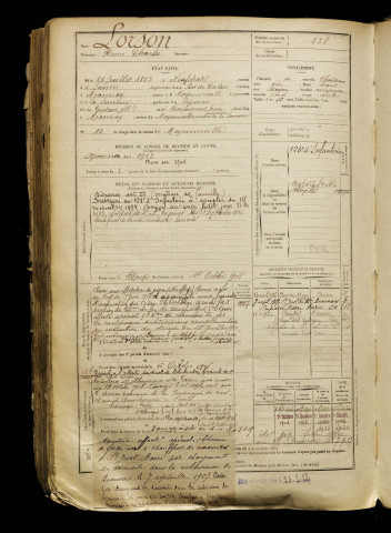 Lorson, Henri Charles, né le 25 juillet 1882 à Neufchâtel-sur-Aisne (Aisne), classe 1902, matricule n° 438, Bureau de recrutement d'Abbeville