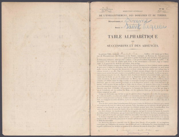 Table des successions et absences du bureau de Saint-Riquier