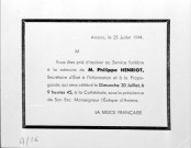 Guerre 1939-1945. Invitation au service funèbre célébré à l'occasion du décès de Philippe Henriot