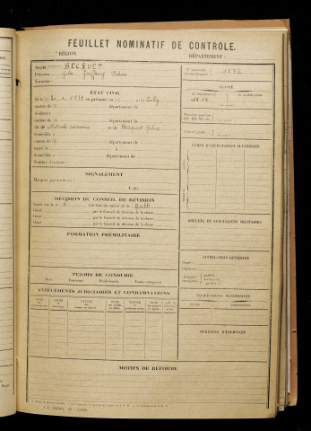 Becquet, Jules Geoffray Fabius, né le 30 janvier 1894 à Tully (Somme), classe 1914, matricule n° 1272, Bureau de recrutement d'Abbeville