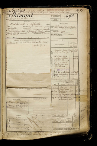 Dumont, Georges Auguste Léon, né le 21 octobre 1894 à Abbeville (Somme), classe 1914, matricule n° 472, Bureau de recrutement d'Abbeville