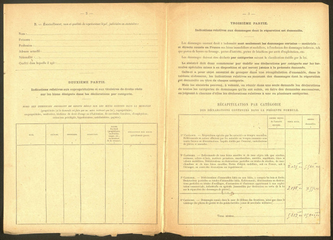 Bouchavesnes-Bergen. Demande d'indemnisation des dommages de guerre : dossier Fourrière Armand, charpentier