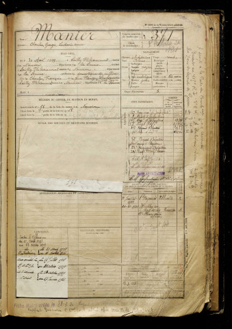 Manier, Charles Georges Ludovic, né le 30 avril 1899 à Sailly-Flibeaucourt (Somme), classe 1919, matricule n° 371, Bureau de recrutement d'Abbeville