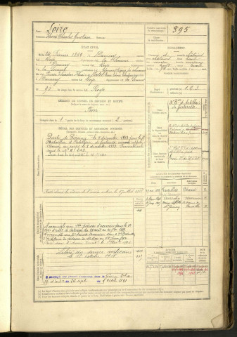 Loire, Henri Charles Gustave, né le 24 février 1862 à Damery (Somme, France), classe 1882, matricule n° 395, Bureau de recrutement de Péronne