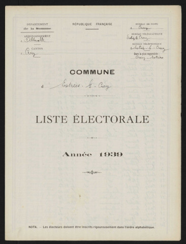 Liste électorale : Estrées-lès-Crécy