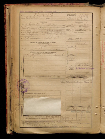 Bourable, Charles Denis, né le 05 février 1875 à Amiens (Somme), classe 1895, matricule n° 1156, Bureau de recrutement d'Amiens