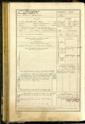 Destré, François Alphonse, né le 22 septembre 1861 à Bus-lès-Artois (Somme, France), classe 1881, matricule n° 1063, Bureau de recrutement d'Abbeville