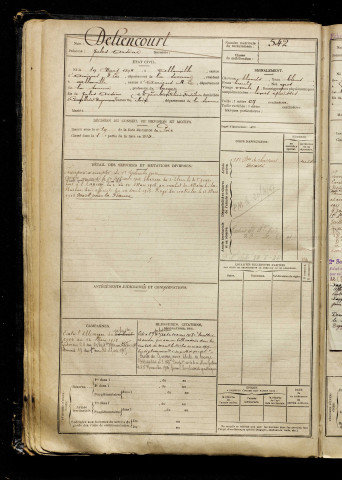 Deliencourt, Jules Arsène, né le 19 mars 1894 à Allonville (Somme), classe 1914, matricule n° 542, Bureau de recrutement d'Amiens