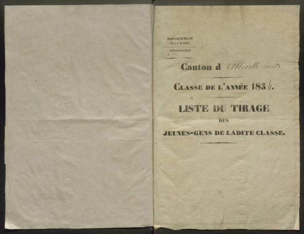 Tirage au sort (arrondissement d'Abbeville) de l'année 1834