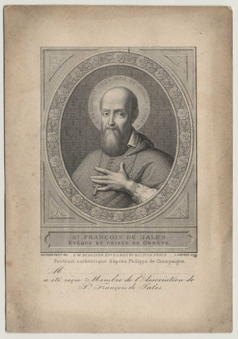 Saint François de Sales, Evêque et Prince de Genève. Saint François de Sales. Carte de l'Association de Saint François de Sales. Oeuvre de Saint François de Sales