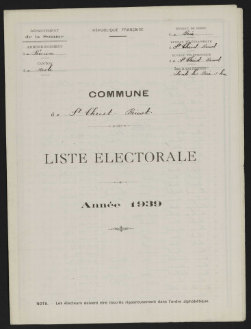 Liste électorale : Saint-Christ-Briost