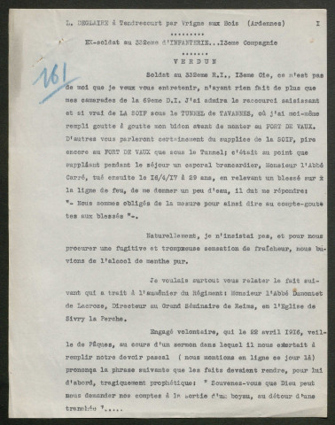 Témoignage de Deglaire, L. et correspondance avec Jacques Péricard