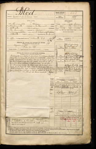 Bled, Toussaint Emile Irénée, né le 27 juin 1874 à Chépy (Somme), classe 1894, matricule n° 443, Bureau de recrutement d'Abbeville