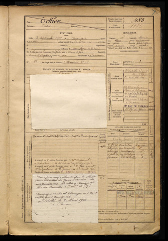 Tellier, Victor, né le 02 septembre 1874 à Amiens (Somme), classe 1894, matricule n° 485, Bureau de recrutement d'Amiens