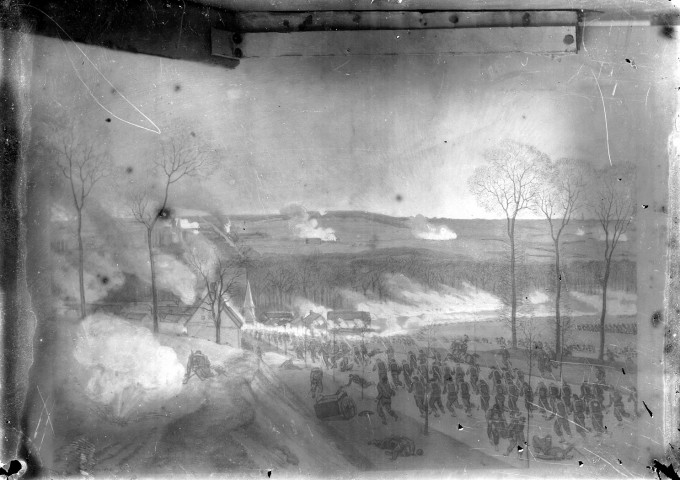 Vue d'une charge d'infanterie d'après une gravure