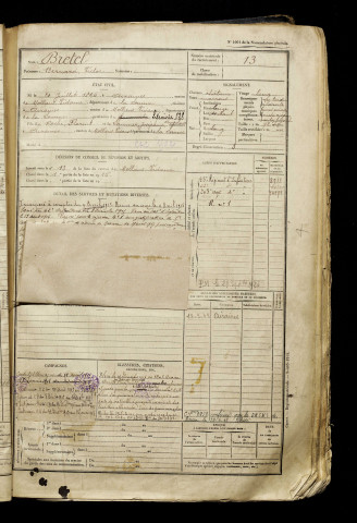 Bretel, Bernard Victor, né le 21 juillet 1896 à Airaines (Somme), classe 1916, matricule n° 13, Bureau de recrutement d'Amiens