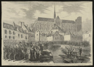 L'Evacuation. Entrée des Français à Amiens après le départ des troupes allemandes. Passage de l'abreuvoir du pont d'Amont