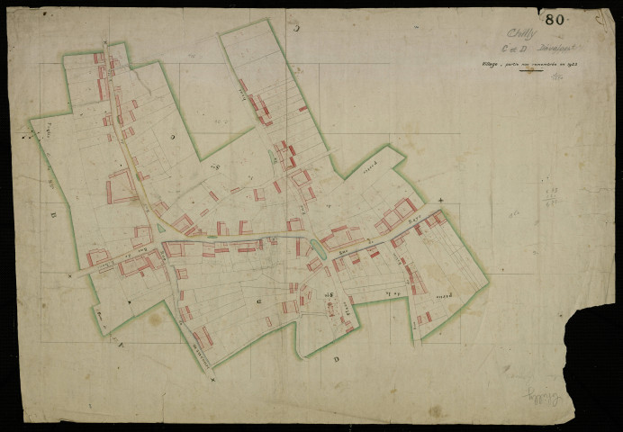 Plan du cadastre napoléonien - Chilly : Village, parties des sections A, B, C et D développées