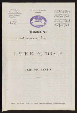 Liste électorale : Saint-Germain-sur-Bresle