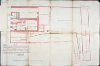 Plan du rez-de-chaussée et premier étage de l'hôtel de ville de Doullens avec celui des prisons, [...]