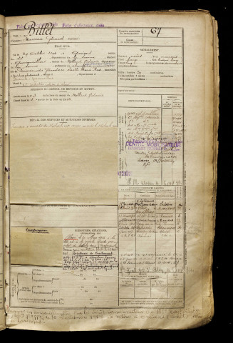 Billet, Marceau Gérard, né le 29 octobre 1894 à Amiens (Somme), classe 1914, matricule n° 67, Bureau de recrutement d'Amiens