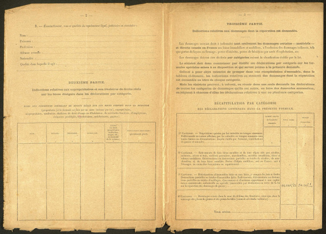 Roye. Demande d'indemnisation des dommages de guerre : dossier Tournay-Carlier